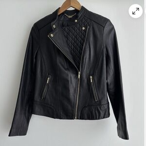 Cole Haan Leather Jacket Womens Genuine Lamb Soft Biker Moto Racer Quilted